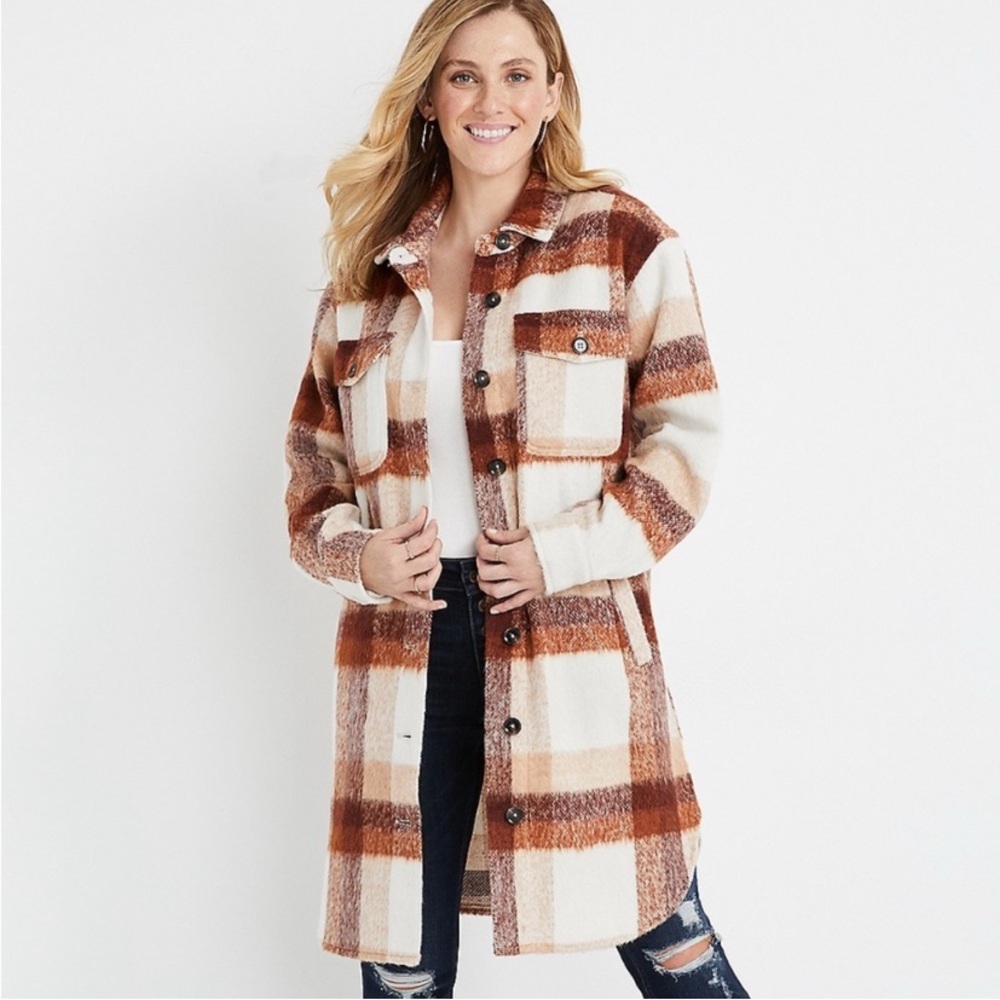 Maurice’s Plaid Longline Wool Blend Shacket